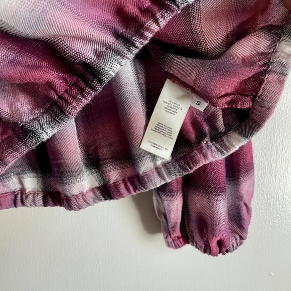 Anthropologie Cloth & Stone Glacier Pink Plaid Long Balloon Sleeve  Top S - Picture 7 of 9